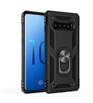 Samsung Galaxy S10 Uyumlu Kılıf Standlı Manyetik Yüzüklü Military Magnetic Ring Polycarbonate and TPU Case (Siyah)