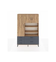 Arges Dolap 9 Raflı 5 Çekmeceli 3 Kapaklı 132x30x195 Çam-Çam/Antrasit