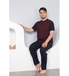 Erkek Kısa Kol 1001 Jakarlı Pijama Takımı BORDO