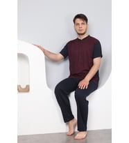 Erkek Kısa Kol 1001 Jakarlı Pijama Takımı BORDO