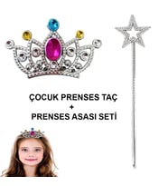 Çocuklar İçin Taraklı Prenses Tacı ve Prenses Yıldız Asa Seti Gümüş