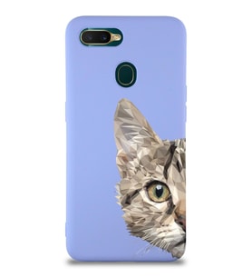 Oppo A12 Uyumlu Lansman Kılıf Catface Tasarımlı İçi Kadife Kapak-Lila (Şeffaf)