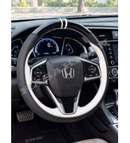 Honda CR-V Dikme Direksiyon Kılıfı Parlak Siyah Beyaz Detaylı Beyaz Çift Yüzük ve Dikiş 2017-2023