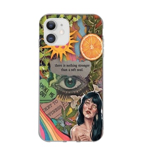 Iphone 11 Uyumlu Vintage Kolaj Desenli Şeffaf Telefon Kılıfı