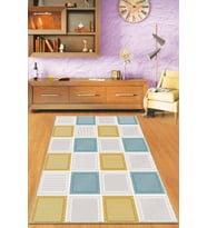 Sarı Turkuaz Geometrik Kaymaz Tabanlı Dekoratif Halı DM006 - 100 x 160 cm