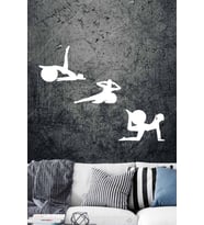 Pilates 3'lü Duvar Dekoru Seti Ahşap Tablo (Beyaz)