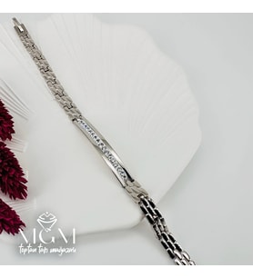 Rodyum Zirkon Taşlı Pirinç Bileklikler 19,5 Cm - Kbl0070