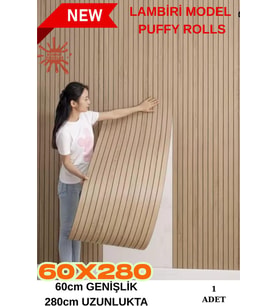 60cm x 280cm 1 Adet Kendinden Yapışkanlı Açık Kahverengi Lambiri Desenli Duvar Paneli Kağıdı YG005