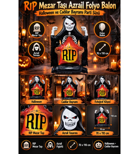 Halloween RIP Mezar Taşı Azrail Folyo Balon 70x110 cm Cadılar Bayramı Parti Ev Dekorasyon Süsü