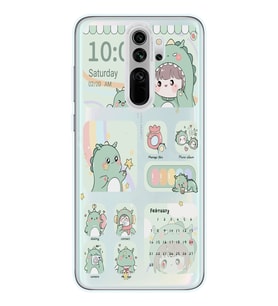 Redmi Note 8 Pro Uyumlu Tatlı Dinozor Kawaii Tasarımlı Şeffaf Telefon Kılıfı