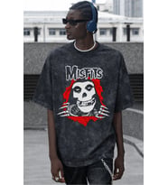 Misfits Rock Metal Müzik Grubu Baskılı Unisex Oversize Vintage Yıkamalı Tişört