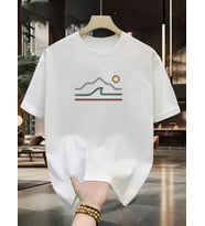 Unisex Güneşli Dağ Tasarım Basklı Tshirt (A.Beyaz)