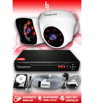 BAYICAM 2 Kameralı Kare 1 İç Kamera Set 1 TB HDD Full HD Gece Görüşlü Güvenlik Kamerası Sistemi