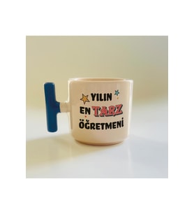 Yılın En Tarz Öğretmeni Baskılı Mavi Kulplu T Öğretmenler Günü Kupa