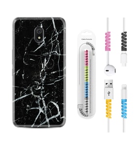 Xiaomi Redmi 8A 8 Pro 9C 9T 10C 11T Pro Kılıf Kablo Koruma Spiral Silikon Black Marble 3 1382