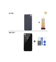 iPhone XR Siyah Arka Kapak Arka Cam Batarya Kapağı Lazer Kesim Kapak Pil Kapağı + B-7000 Yapıştırıcı + Tamir Seti