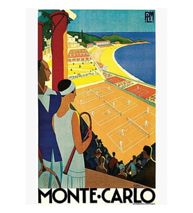 1920'ler Monte Carlo Tenis Seyahat Reklamı Tablo Ahşap Poster Dekoratif