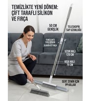 Teleskopik Saplı Çekçek Kendinden Fırçalı 2 İn 1 Sert Zemin İçin Pp Kıllar Katlanabilir 180 Derece Açı Ergonomik Sap Şık Tasarım