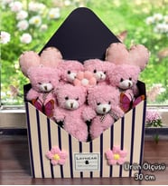 Pembe Peluş Ayıcıklar Zarf İçin de Ayıcık Buketi