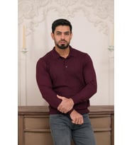 Woolen World Polo Yaka Slimfit Desenli Yünlü Erkek Triko Kazak (Bordo)