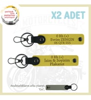 Biker Tarzına Uygun İsim Plaka, 0 Rh (+) Kan Grubu Yazılı Özel Anlamlı Hediye x2 Anahtarlık, Sarı-Gr (Çok Renkli)