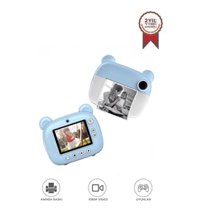 Dijital Fotoğraf Makinesi Çocuk Termal Resim Kağıt Baskılı Yazıcı Kamera Makinesi CMR14 Mavi