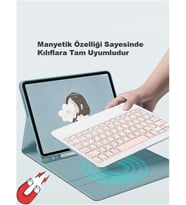 Mk-4 Kablosuz Ergonomik Apple-Android-Windows Manyetik Tablet Kılıf Uyumlu Klavye Mouse Kiti(Türkçe Q Klavye) (PEMBE)