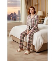Kadın Flanel Ekose Pijama Takımı Gömlek Yaka Uzun Kollu Fonksiyonel Dayanıklı Kaliteli Şık