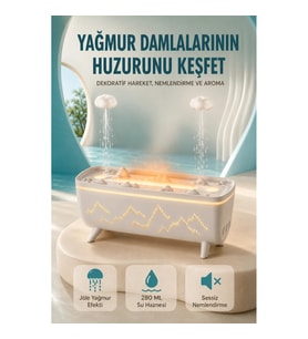 Mey İthalat® Dekoratif Hava Nemlendirici ve Aromaterapi Difüzörü 280 ML Yağmur Efektli Renkli LED Iş