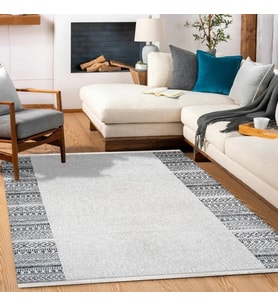 Gri Halı Geometrik Desenli Modern Salon Halısı Akrilik Makine Dokuma İskandinav Etnik Stil Koridor