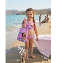 Cg Kids Frozen Elsa Baskılı Kız Çocuk Çantalı Fırfırlı Üçlü Bikini Takımı