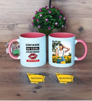 Kadın Öğretmene Hediye Kupa Bardak Pembe Fotoğraflı Öğretmenler Günü Hediyesi