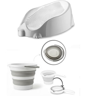 3'lü SET Soft Bebek Banyo Küveti & Katlanır Su Kovası Maşrapa Set