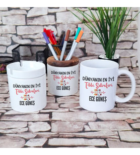 Dünyanın En İyi Tıbbi Sekreteri Baskılı Tıbbi Sekreter Kalemlik Küllük Kupa Bardak Hediye Seti