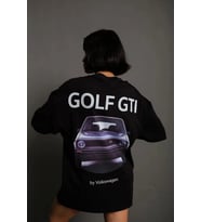 Kadın Oversize Tişört Golf GTI Retro Araba Baskılı T-shirt - Siyah