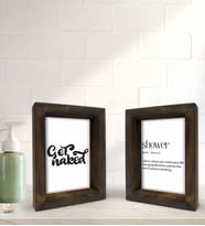 Bk Gift Banyo Dekoratif 2'li Doğal Masif Ahşap Çerçeve 15x20cm-11 (Beyaz)