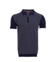 Polo Yaka Lacivert Desenli Fermuarlı Örme T-shirt  Wessi (Mavi)