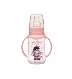 Baby Time Silikon Kiraz Uçlu Kulplu Biberon 150 Ml - Pudra (Renksiz)