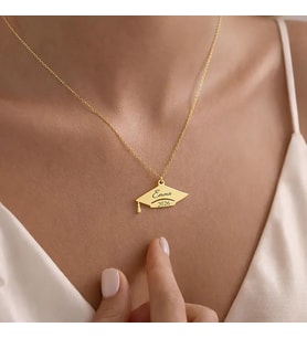Kişiye Özel 925 Ayar Gümüş Mezuniyet Kepi İsim Yıl Kolye (Gold)