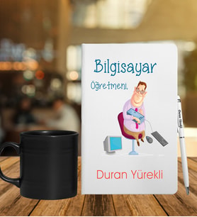 Bilgisayar Öğretmenlerine Özel Defter Kalem & Siyah Varil Kupa Hediye Seti