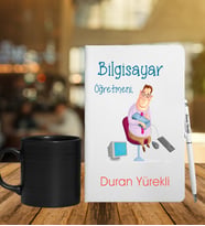Bilgisayar Öğretmenlerine Özel Defter Kalem & Siyah Varil Kupa Hediye Seti