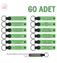 Toplu Öğretmen Hediyesi Olarak Tasarlanmış, 60'lı Set, Kişiye Özel Yazılı Anahtarlık, F Yeşil & Gri (Fıstık Yeşili)