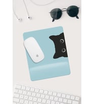 Jel Dolgulu Pvc Yüzey Mavi Kedi Çizimli Bilek Destekli Dikdörtgen Mouse Pad Mouse Altlığı.