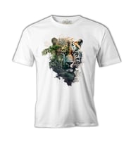 Tiger Head with Jungle Exposure Beyaz Erkek Tshirt