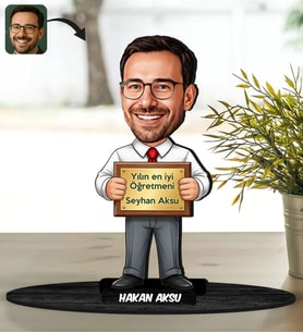 BK Gift Kişiye Özel Erkek Öğretmen Tasarımlı Karikatür Biblo -20, Öğretmene Hediye, Öğretmenler Günü Hediyesi