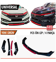 Universal Esnek 4 Parça Kırmızı Dilli Lip Piano Black Flaplı Abs (Siyah-Kırmızı)