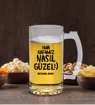 BK Gift Kişiye Özel Ama Kafamız Nasıl Güzel Tasarımlı Cam Bira Bardağı 50cl-1 (Beyaz)