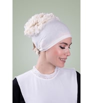Krem Arkadan Bağlamalı Tesettür Bone Viskon Kumaş Fırfır Bone 1006_40