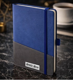 BK Gift Kişiye Özel Mavi Termo Deri Defter -18, Kartvizit Bölmeli, Çizgili Ivory Kağıt