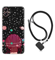 Samsung Galaxy A04E Kılıf Resimli Boyun Askılı İpli Desenli Silikon Space Woman 1311